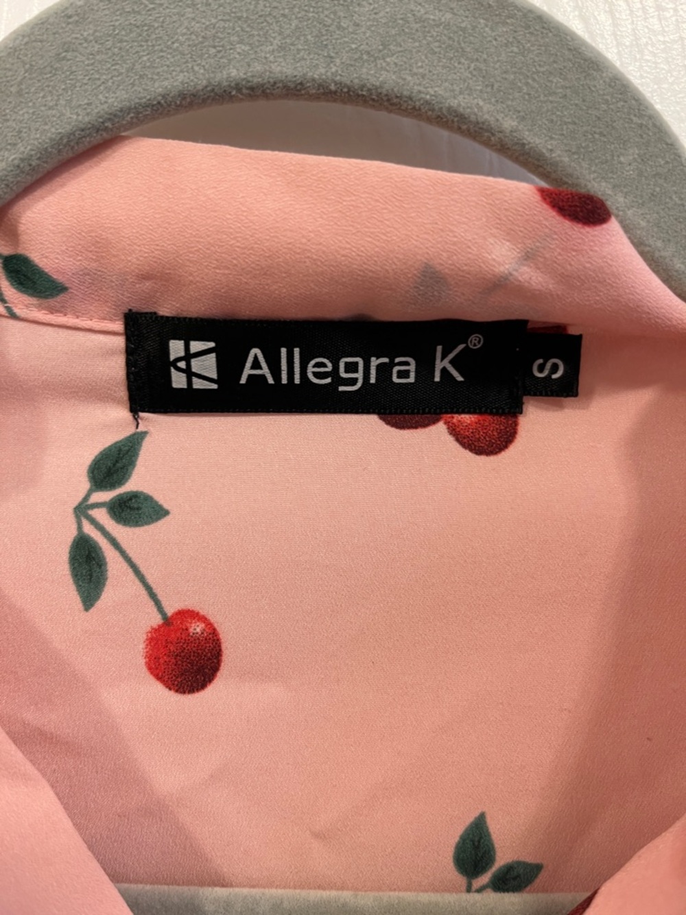 Allegra K Pink Cherry Print Tie-Front Blouse - Picture 2 of 3